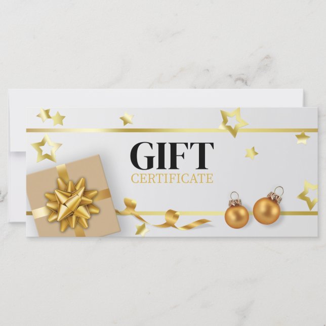 Gold Christmas Ball Luxe Stars Ribbon carte cadeau (Devant)