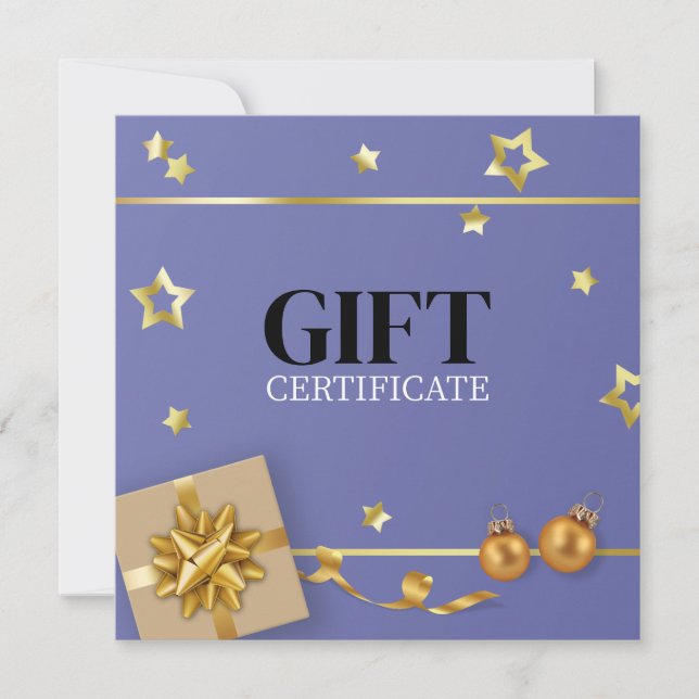 Gold Christmas Ball Stars Ribbon Blue Geschenkkart (Vorderseite)