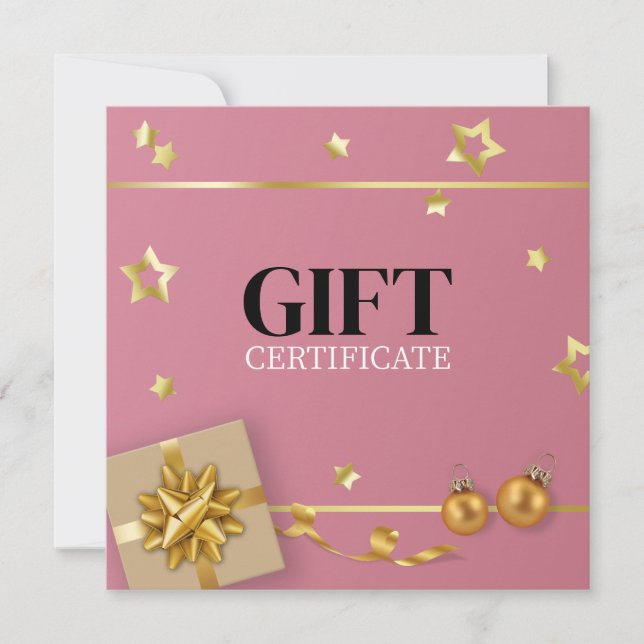 Gold Christmas Ball Stars Ribbon Pink Geschenkkart (Vorderseite)