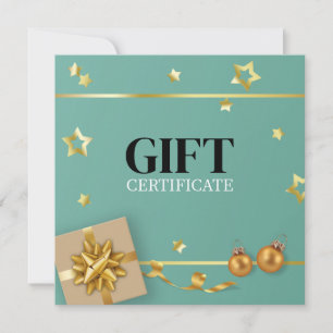 Gold Christmas Ball Stars Ribbon Turquoise Carte c