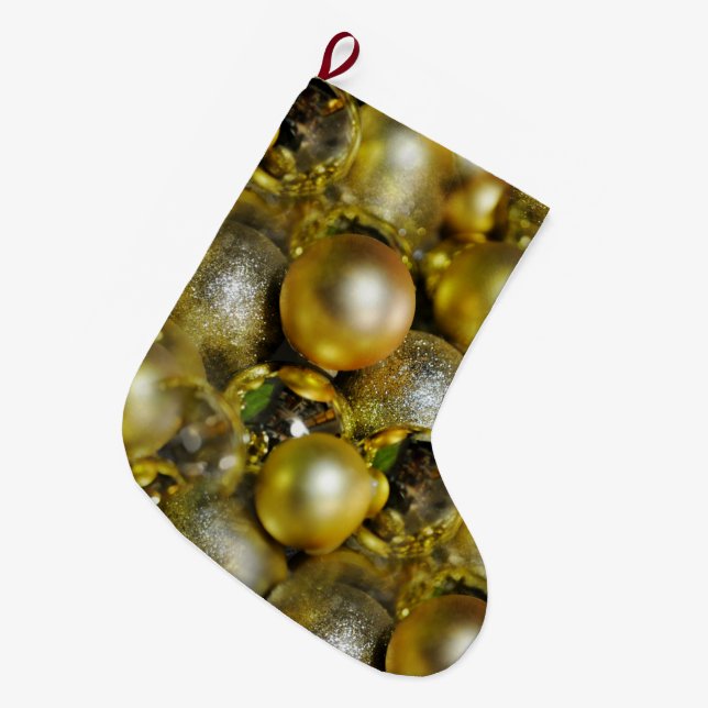 Gold Christmas Baubles Großer Weihnachtsstrumpf (Vorderansicht (hängend))
