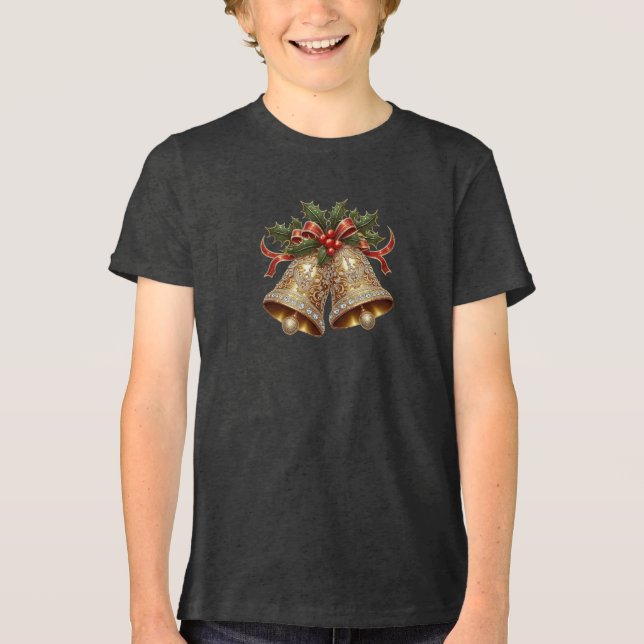 Gold Christmas Bells Boys T - Shirt (Vorderseite)