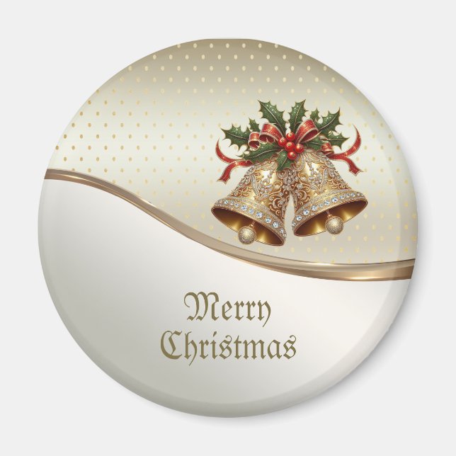 Gold Christmas Bells Holiday Magnet (Devant)