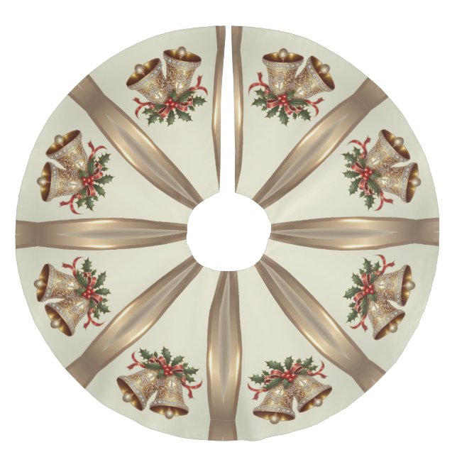 Gold Christmas Bells Tree Skirt Polyester Weihnachtsbaumdecke (Vorderseite)