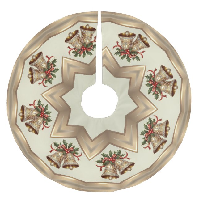 Gold Christmas Bells Tree Skirt Polyester Weihnachtsbaumdecke (Vorderseite)