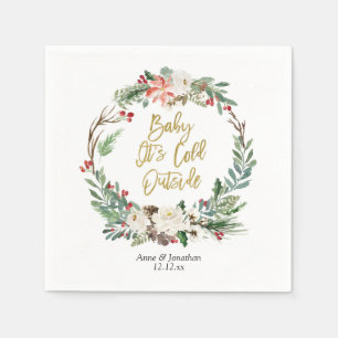 Gold Christmas Floral Paper Party Napkin Serviette