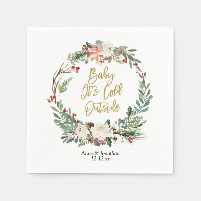 Gold Christmas Floral Paper Party Napkin Serviette (Vorderseite)