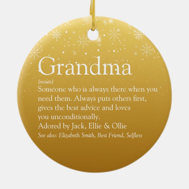 Gold Christmas Grandma Grandmother Definition Keramik Ornament (Hinten)