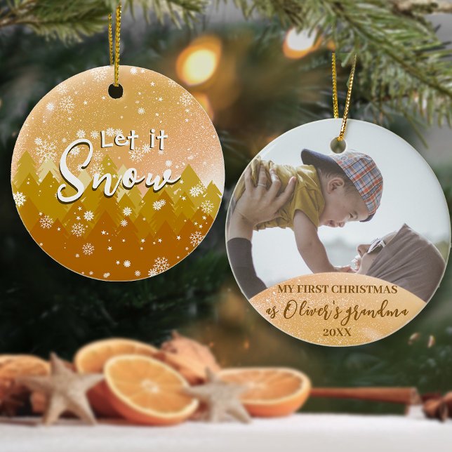 Gold Christmas Let it Snow New Oma Foto Keramik Ornament (Von Creator hochgeladen)