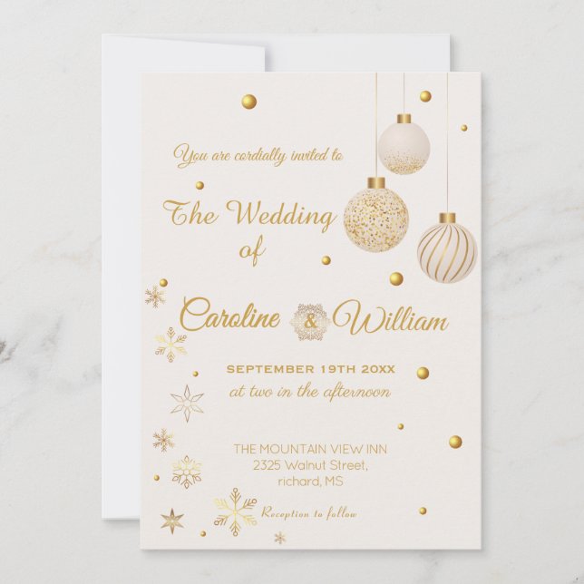 Gold Christmas Ornament  wedding Invitation (Devant)