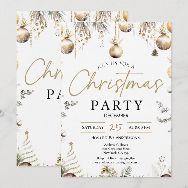 Gold Christmas Party Invitation | Editable Friends (Devant / Derrière)