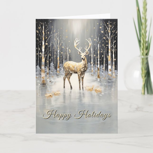 Gold Christmas Reindeer Holiday Card Karte (Vorderseite)