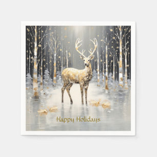 Gold Christmas Reindeer Holiday Napkin Serviette