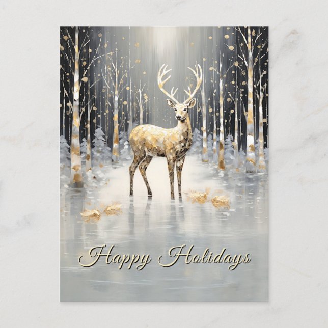 Gold Christmas Reindeer Holiday Postkarte (Vorderseite)