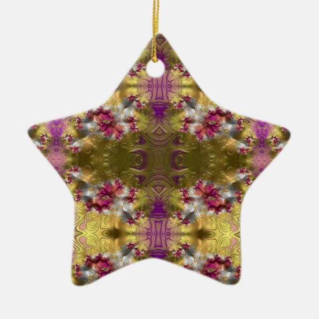 ~ Gold Christmas Star Fraktal ~ Keramik Ornament (Vorne)