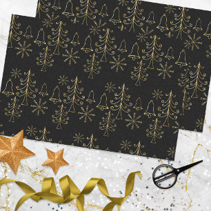 Gold Christmas Tree Bell and Snowflake Pattern Seidenpapier