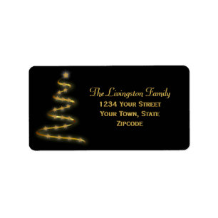 Gold Christmas Tree Black Holiday Return Address Adressaufkleber