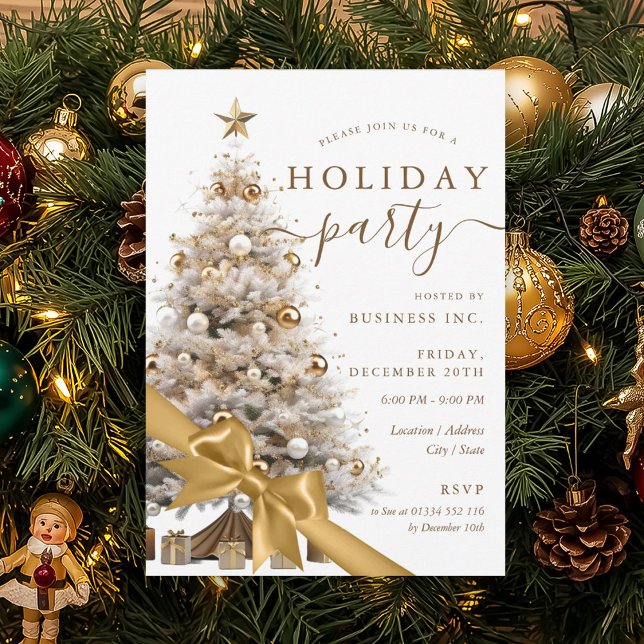Gold Christmas Tree Bow Corporate Holiday Party  Einladung (Gold Christmas Tree Bow Corporate Holiday Party Invitation)
