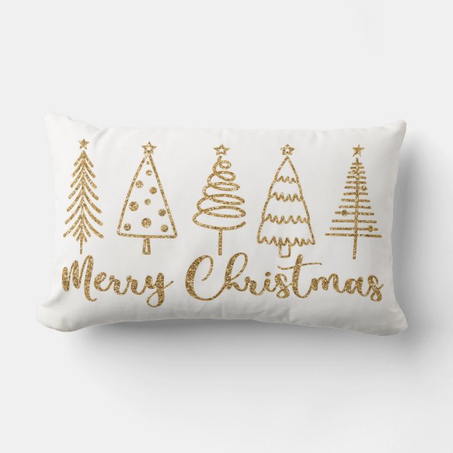 Gold Christmas Tree Merry Christmas Throw Pillow Lendenkissen (Vorderseite)