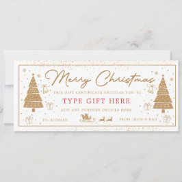 Gold Christmas Tree Present Gift Voucher Card Einladung