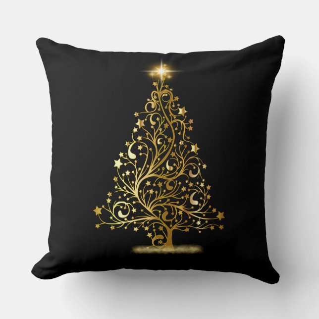 Gold Christmas Tree Throw Kissen (Vorderseite)