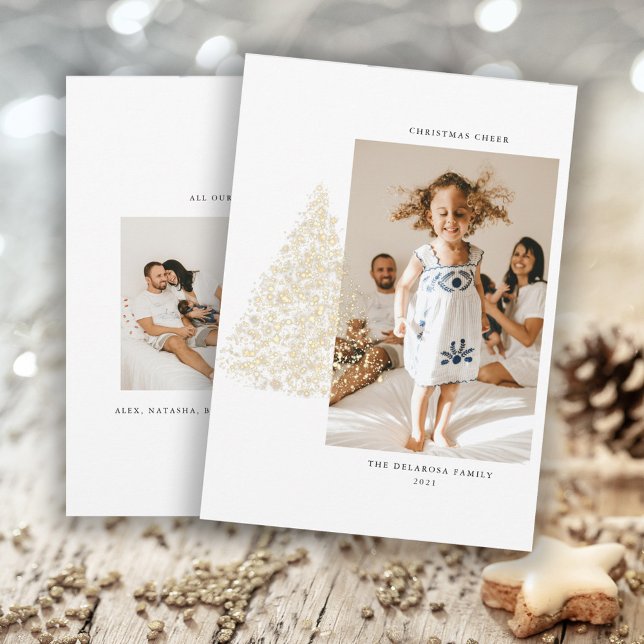 Gold Christmas Tree Two Photo Carte de vacances 20 (Créateur téléchargé)