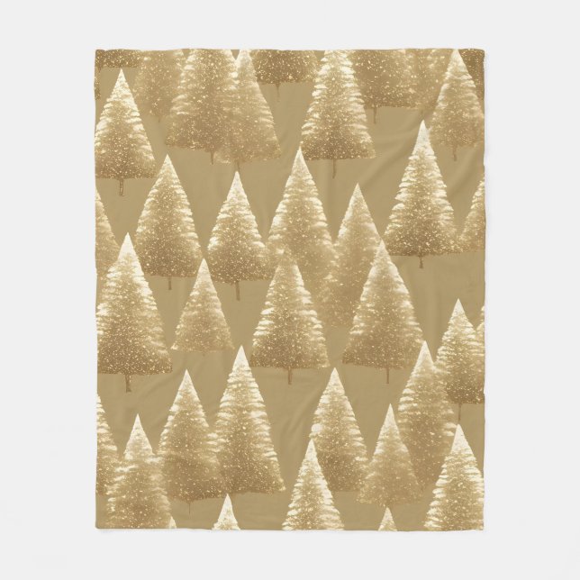 Gold Christmas Trees Fleece Blanket (Vorderseite)