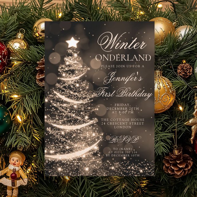 Gold Christmas Winter Onederland 1st Birthday Einladung (Gold Christmas Winter Onederland 1st Birthday Invitation)