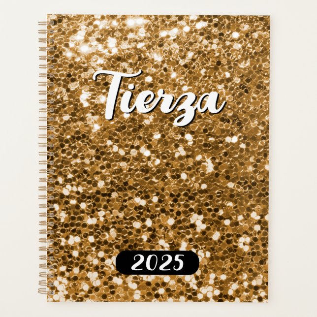 Gold Chunky Glitzer Personalisiert 2025 Planer (Vorderseite)