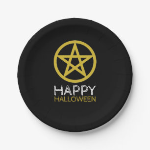 Gold Circlated Pentagram, glückliches Halloween Pappteller