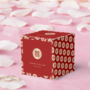 Gold Circle Double Happiness Chic Chinese Wedding Geschenkschachtel