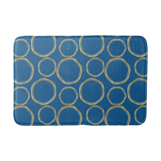 Gold Circles & Bright Blue Modern Badematte (Vorderseite)