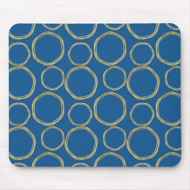 Gold Circles & Bright Blue Modern Mousepad (Vorne)