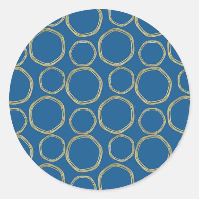 Gold Circles & Bright Blue Modern Runder Aufkleber (Vorderseite)