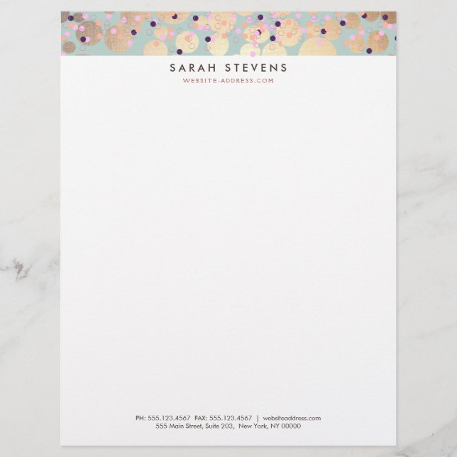 Gold Circles Colorful Confetti Beauty Salon Briefkopf (Vorderseite)
