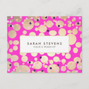 Gold Circles Confetti Beauty Salon Hot Pink Postkarte