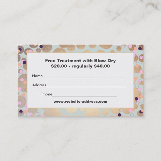 Gold Circles Confetti Salon Rabattcoupon Rabattkarte (Vorderseite)