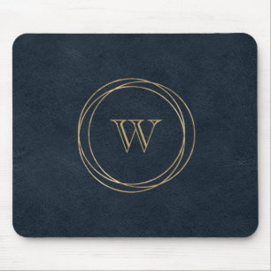 Gold Circles Dark Blue Monogram Mousepad