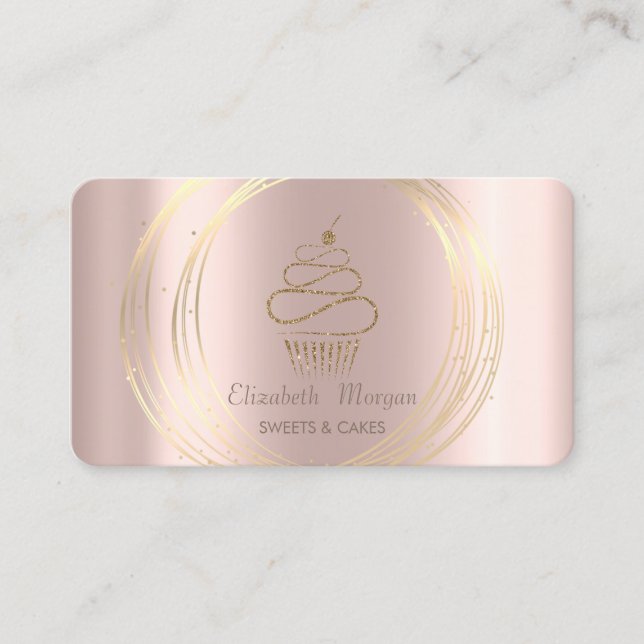 Gold Circles Glitzer Cupcake Rose Gold Visitenkarte (Vorderseite)