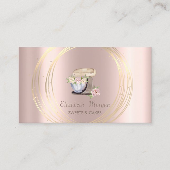 Gold Circles Retro Mixer Blume Rose Gold Visitenkarte (Vorderseite)