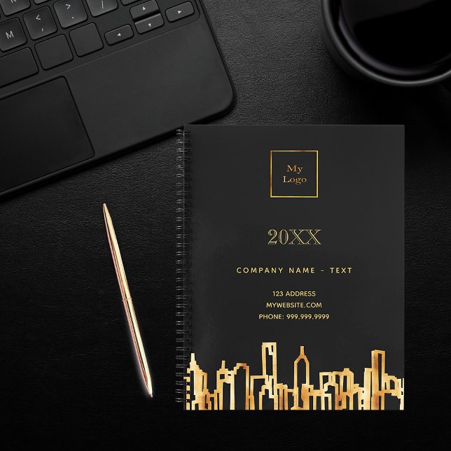 Gold City Skyline Black Business berufliches Logo Notizbuch (Von Creator hochgeladen)