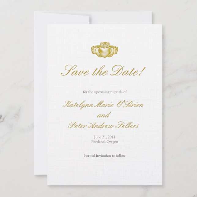 Gold Claddagh Ring Save the Date Karte (Vorderseite)