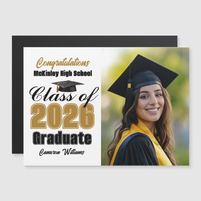 Gold Class of 2026 Graduation Photo Magnet Card (Vorne/Hinten)