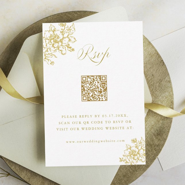 Gold Classic Bloom Garden Wedding QR Code RSVP Karte (Von Creator hochgeladen)