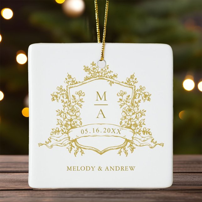 Gold Classic Wappen Wedding Foto Keramikornament (Von Creator hochgeladen)