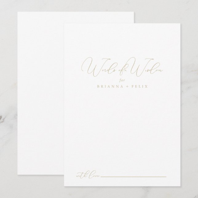 Gold Classy Chic Hochzeitsworte der Weisheit Hinweiskarte (Vorne/Hinten)