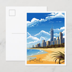 Gold Coast Australia Reisen Vintage Illustration Postkarte