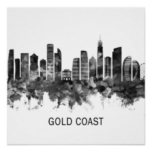 Gold Coast Australia Skyline BW Poster