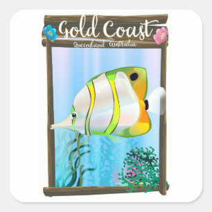 Gold Coast Australien Reiseplakat. Quadratischer Aufkleber