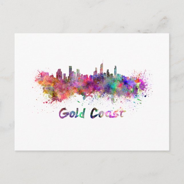 Gold Coast skyline im Watercolor Postkarte (Vorderseite)